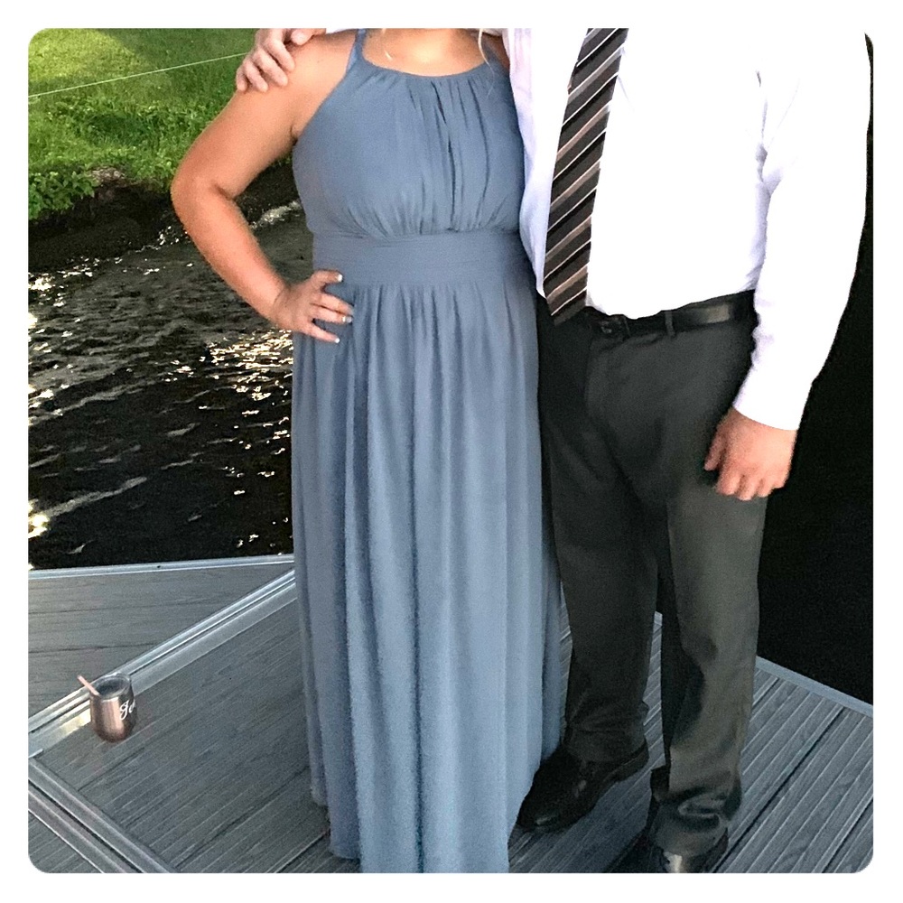 David’s Bridal Steel Blue Bridesmaid Gown